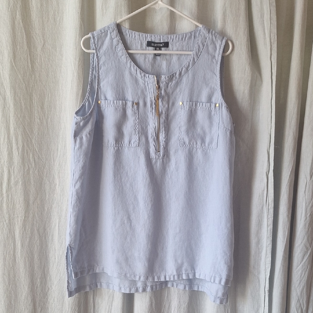 Ellen Tracy Light Blue Sleeveless LinenTop